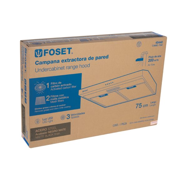 45440 - Campana extractora 75 cm, empotrable, negra, Foset