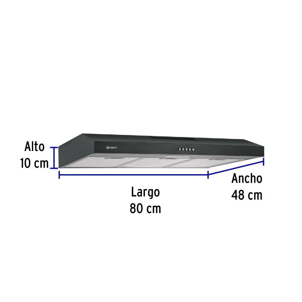 49487 - Campana extractora 80 cm, empotrable, negra, Foset