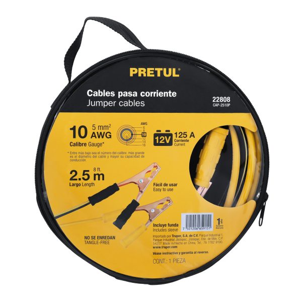 22808 - Cables pasa corriente 2.5m, 125 A, 10 AWG, con funda, Pretul