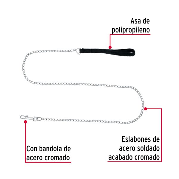 44280 - Correa de 1.2 m de paseo para perro, eslabón 2 mm, Fiero