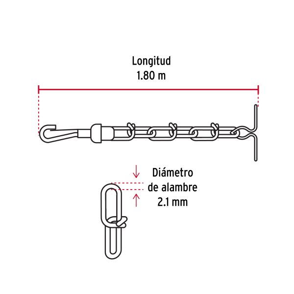 44313 - Cadena de 1.8 m de amarre para perro, 2.1 mm, Fiero