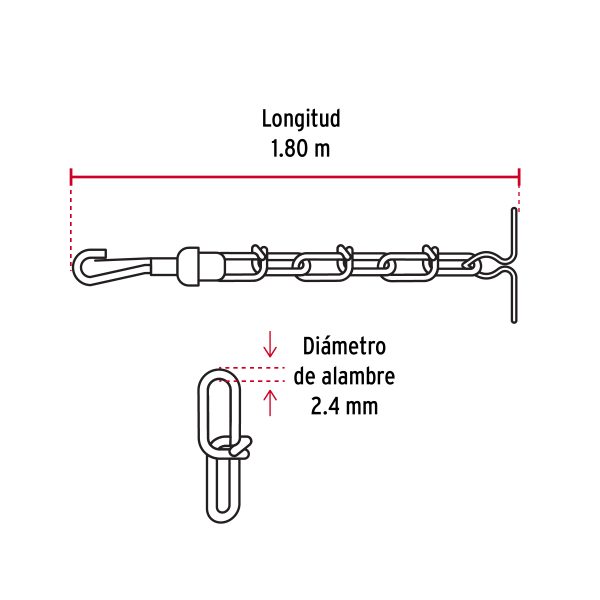 44314 - Cadena de 1.8 m de amarre para perro, 2.4 mm, Fiero