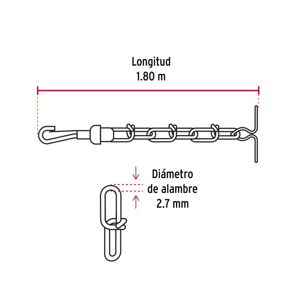 44315 - Cadena de 1.8 m de amarre para perro, 2.7 mm, Fiero