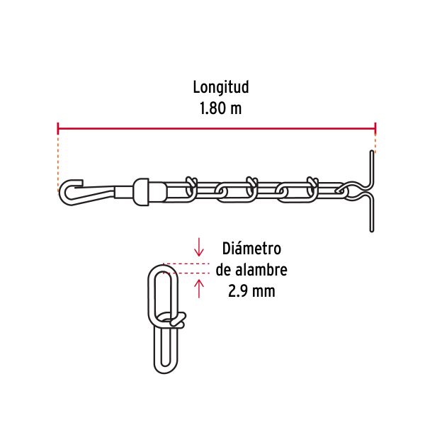 44316 - Cadena de 1.8 m de amarre para perro, 2.9 mm, Fiero