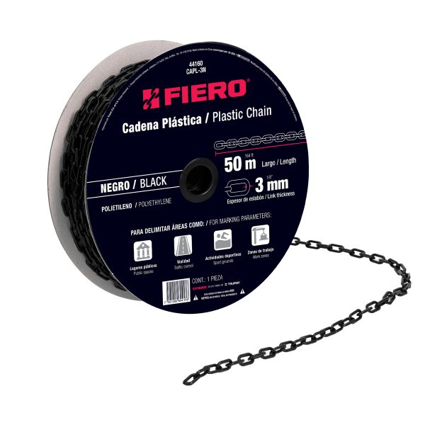 44160 - Metro de cadena de 3 mm de plástico negra, carrete de 50 m