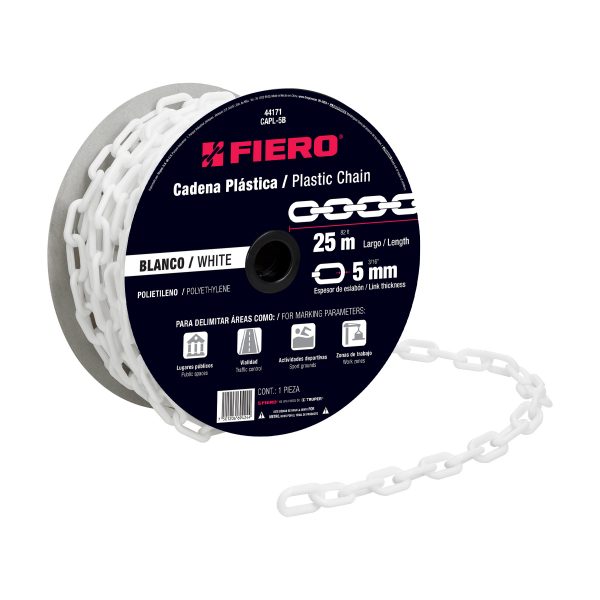44171 - Metro de cadena de 5 mm de plástico blanca, carrete de 25 m