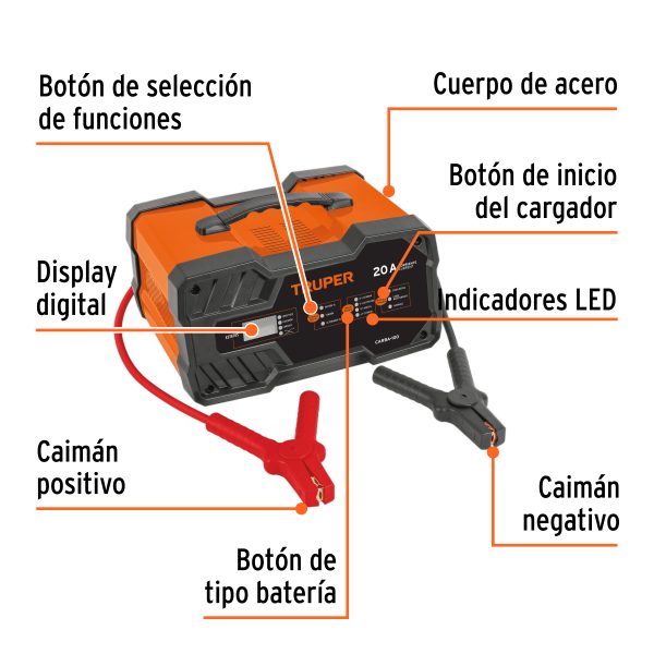 104011 - Cargador de baterías 20 A, arrancador de 100A, 12V/24V