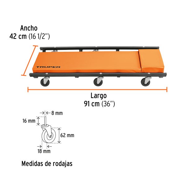 10098 - Cama de acero 36' para mecánico, Truper