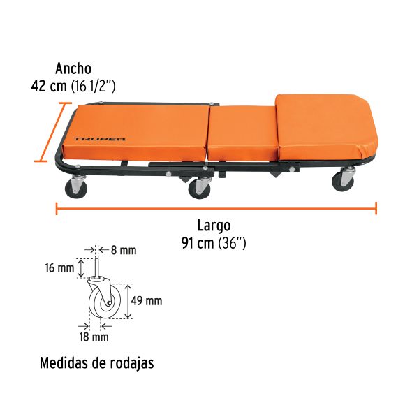 102940 - Cama / banco de 36' para mecánico, Truper