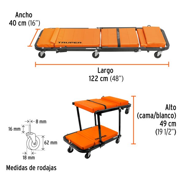 14849 - Cama / banco de 48' para mecánico, Truper