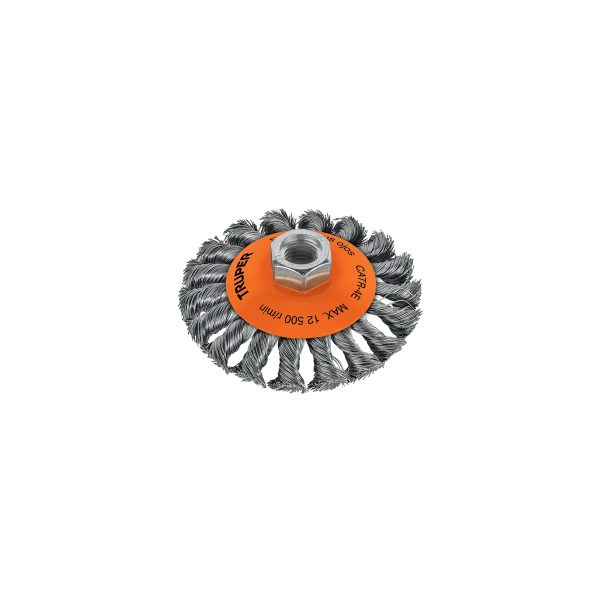14190 - Carda tipo cónico 4' alambre trenzado, eje 5/8'-11, Truper