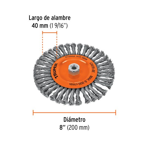 17528 - Carda circular 8' alambre trenzado, eje 5/8'-11, Truper