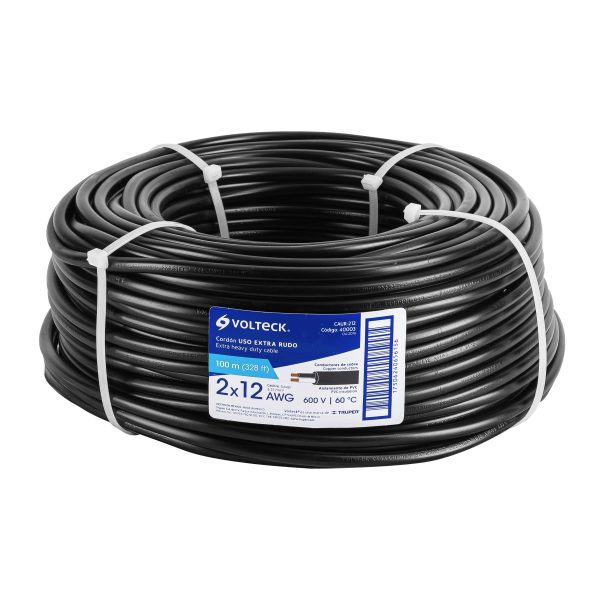 40003 - Metro de cable uso extra rudo 2 x 12 AWG en rollo de 100 m