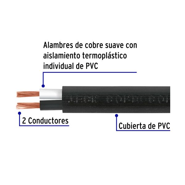 40004 - Metro de cable uso extra rudo 2 x 14 AWG en rollo de 100 m