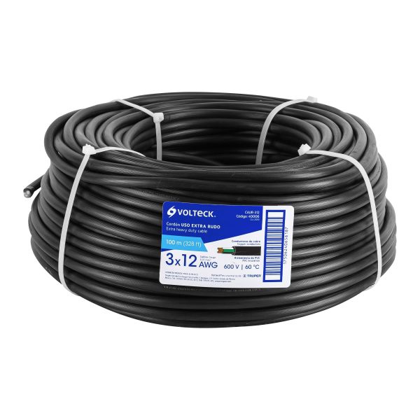 40006 - Metro de cable uso extra rudo 3 x 12 AWG en rollo de 100 m