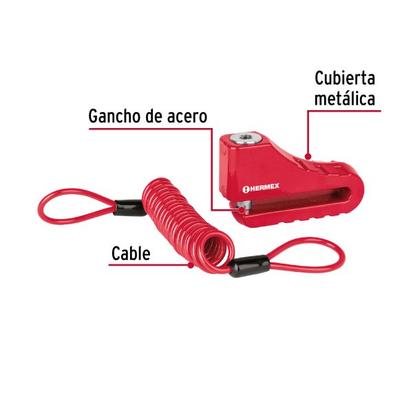 49623 - Candado para freno de disco motocicleta, 10mm, HERMEX
