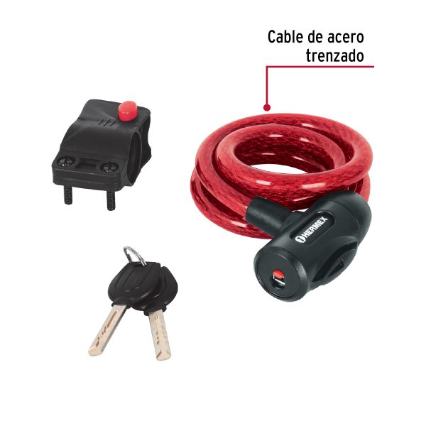 43923 - Candado de cable con llave, 12 mm X 1.0 m, HERMEX