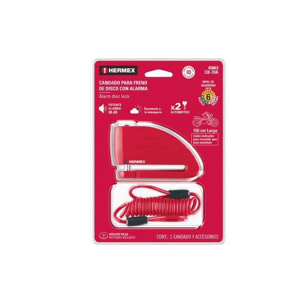 45863 - Candado para disco de motocicleta, perno de 7 mm, c/alarma