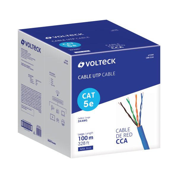 47399 - Metro de cable UTP CAT5E, Bobina de 100m, azul, VOLTECK