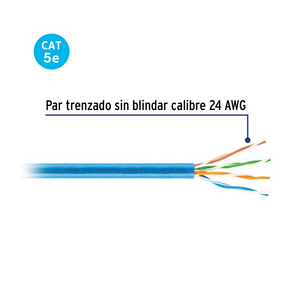 47399 - Metro de cable UTP CAT5E, Bobina de 100m, azul, VOLTECK