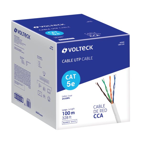 48389 - Metro de cable UTP CAT5E, Bobina de 100m, blanco, VOLTECK