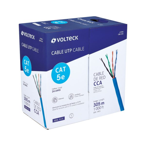 47384 - Metro de cable UTP CAT5E, Bobina de 305m, azul, VOLTECK