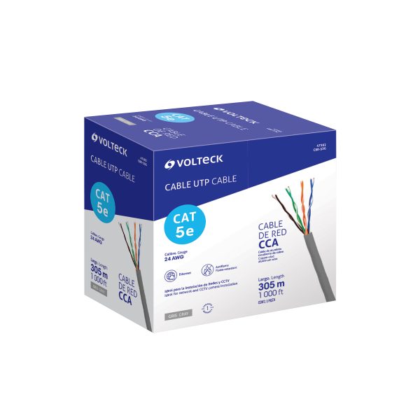 47382 - Metro de cable UTP CAT5E, Bobina de 305m, gris, VOLTECK