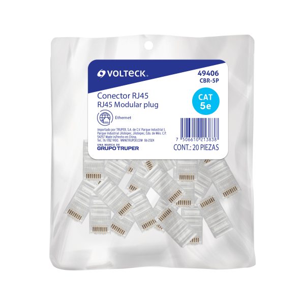 49406 - Plug RJ45 CAT5E, Bolsa con 20 piezas, VOLTECK