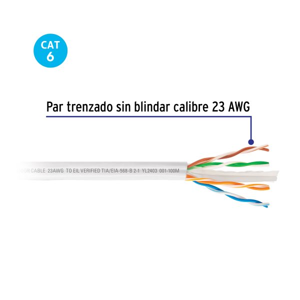 48449 - Metro de cable UTP CAT6, Bobina de 100m, blanco, VOLTECK