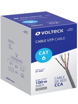 49444 - Metro de cable UTP CAT6, Bobina de 100m, gris, VOLTECK
