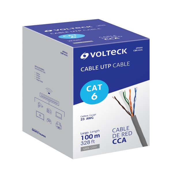 49444 - Metro de cable UTP CAT6, Bobina de 100m, gris, VOLTECK