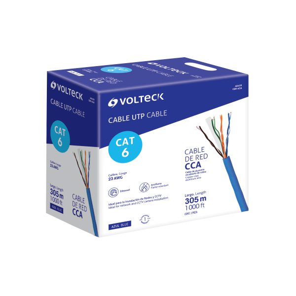 48439 - Metro de cable UTP CAT6, Bobina de 305m, azul, VOLTECK