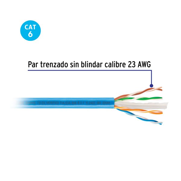 48439 - Metro de cable UTP CAT6, Bobina de 305m, azul, VOLTECK