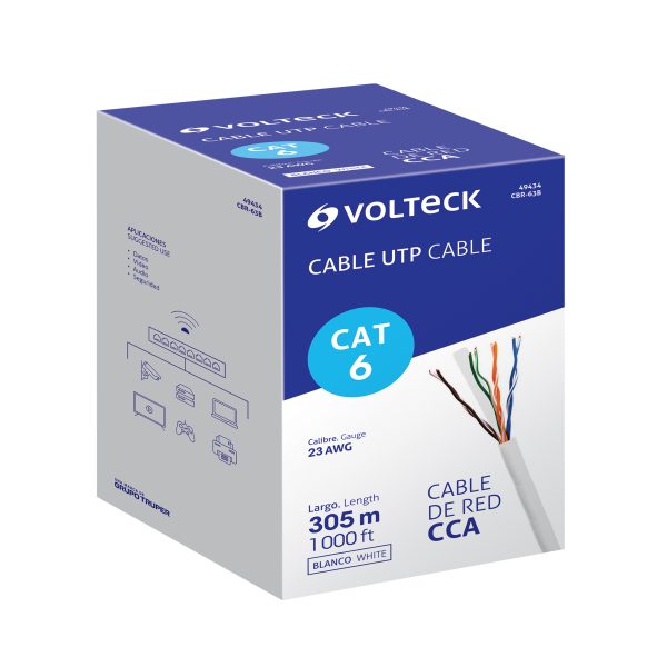 49434 - Metro de cable UTP CAT6, Bobina de 305m, blanco, VOLTECK
