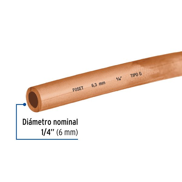 48155 - Rollo de 15m de tubo flexible de cobre 1/4', 1.7kg, FOSET