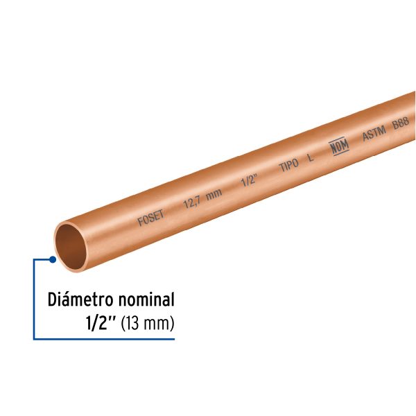 41271 - Tubo de 1/2' de cobre tipo 'L', de 3m, 1.2kg, FOSET