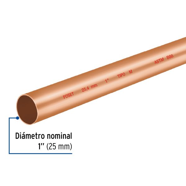 41276 - Tubo de 1' de cobre tipo 'M', de 3m, 2.0kg, FOSET