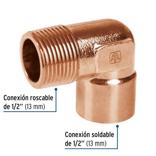 49647 - Codo 90° de cobre, rosca exterior 1/2', Foset