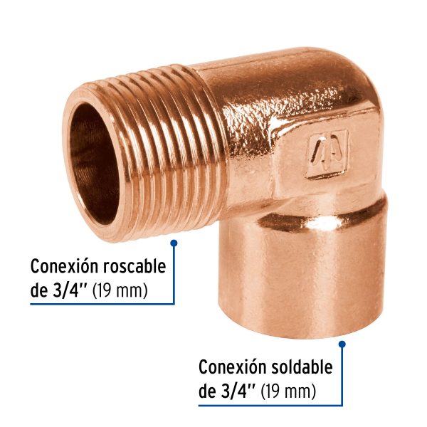49648 - Codo 90° de cobre, rosca exterior 3/4', Foset