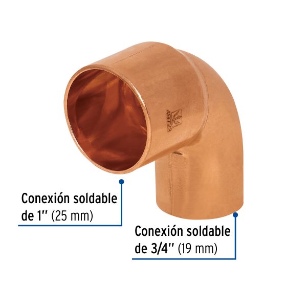 49723 - Codo 90° reducción de cobre de 1' x 3/4', FOSET