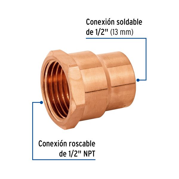 49656 - Conector de cobre, rosca interior 1/2', Foset