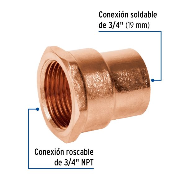 49657 - Conector de cobre, rosca interior 3/4', Foset