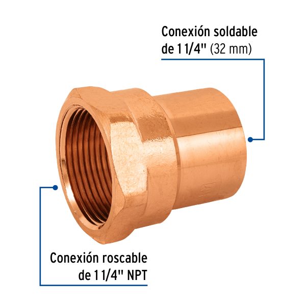 48898 - Conector de cobre, rosca interior 1-1/4', Foset