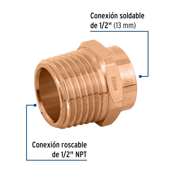 49653 - Conector de cobre, rosca exterior 1/2', Foset
