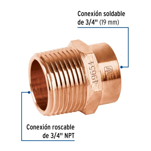 49654 - Conector de cobre, rosca exterior 3/4', Foset