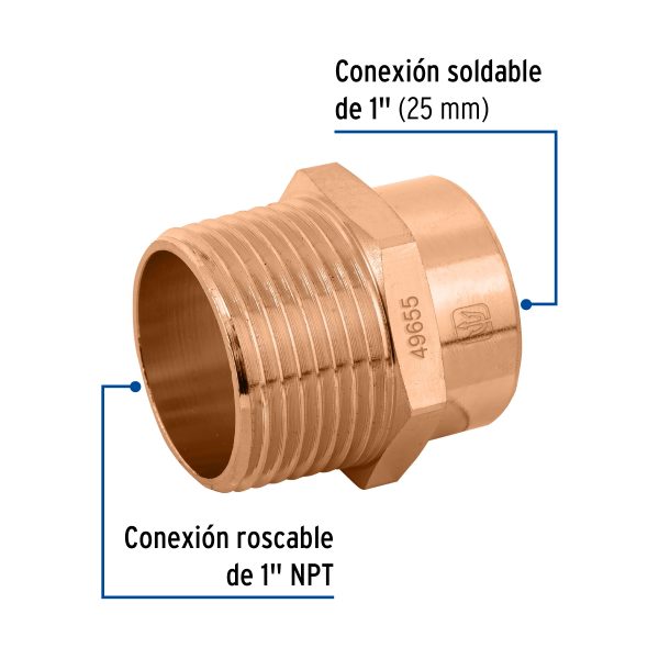 49655 - Conector de cobre, rosca exterior 1', Foset