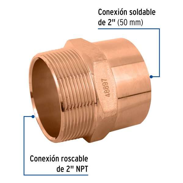 48897 - Conector de cobre, rosca exterior 2', Foset