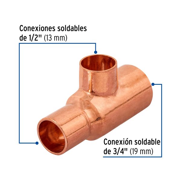 49742 - Tee reducida de cobre 3/4' x 1/2' x 1/2', FOSET