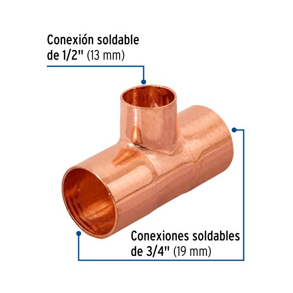 49744 - Tee reducida de cobre 3/4' x 3/4' x 1/2', FOSET