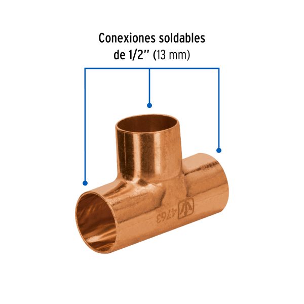 47637 - Tee sencilla de cobre 1/2', FOSET BASIC